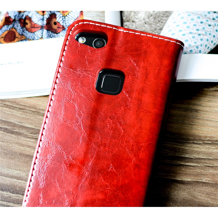 For Huawei P10 Lite Peace Dove Series PU Leather Wallet Stand Mobile Phone Case Shell - Red-2