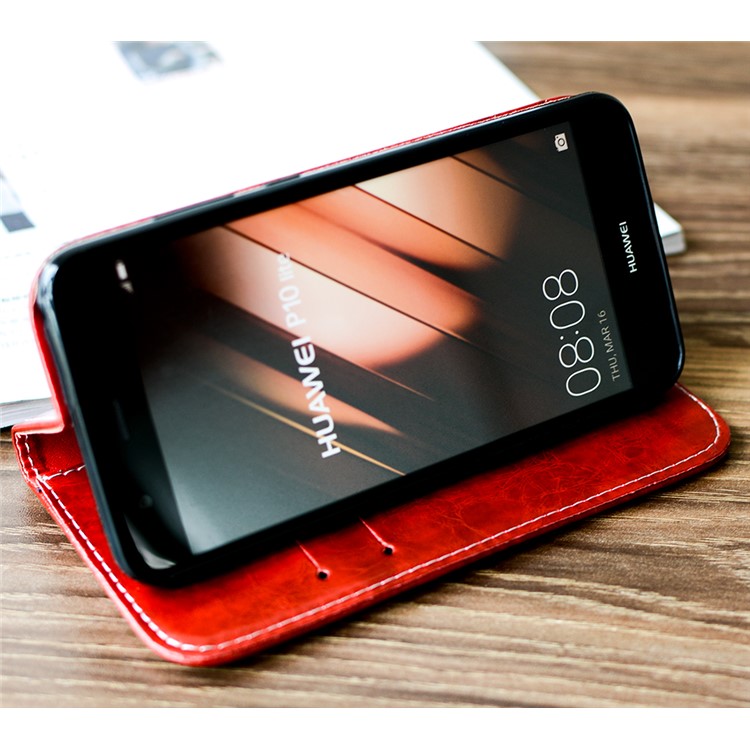 For Huawei P10 Lite Peace Dove Series PU Leather Wallet Stand Mobile Phone Case Shell - Red-3