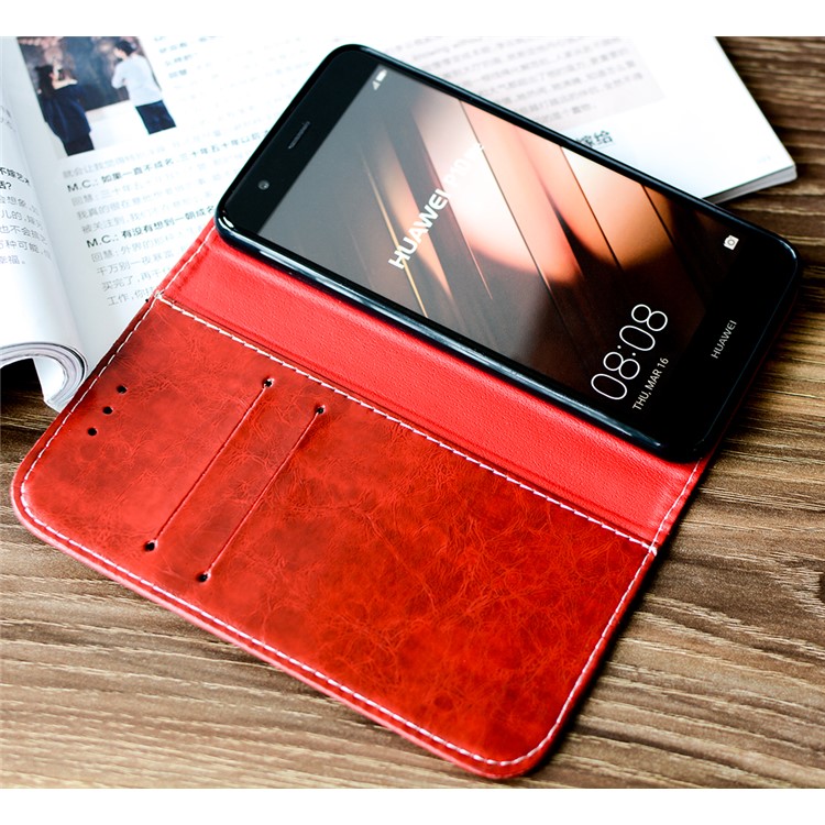 For Huawei P10 Lite Peace Dove Series PU Leather Wallet Stand Mobile Phone Case Shell - Red-4