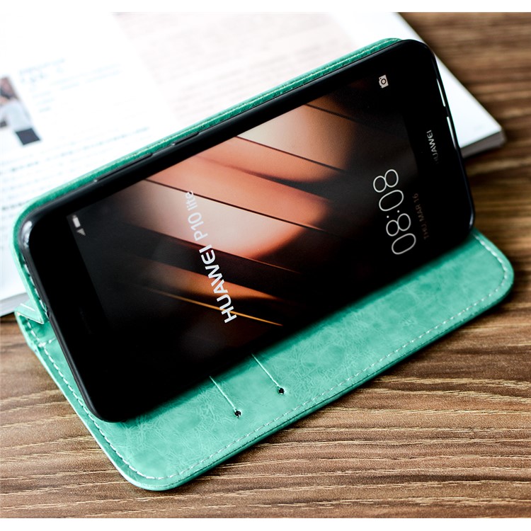 Peace Dove Series PU Leather Card Holder Phone Casing for Huawei P10 Lite - Cyan-3