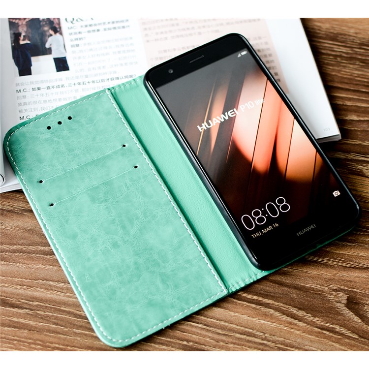 Peace Dove Series PU Leather Card Holder Phone Casing for Huawei P10 Lite - Cyan-4