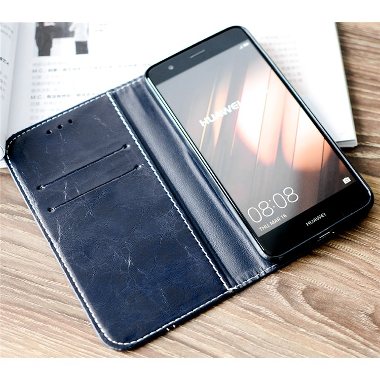 Peace Dove Series Wallet Stand Leather Phone Shell Accessory for Huawei P10 Lite - Blue-4