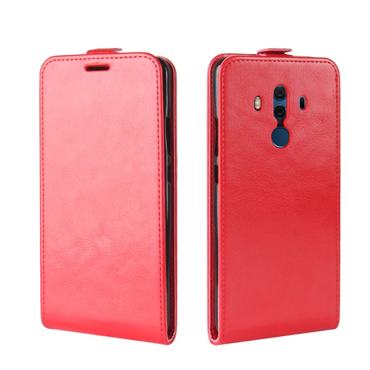 Crazy Horse Leather Magnetic Vertical Flip Mobile Phone Case with Card Holder for Huawei Mate 10 Pro - Red-1