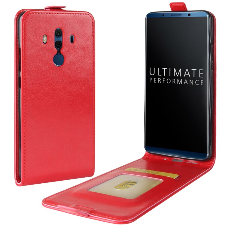 Crazy Horse Leather Magnetic Vertical Flip Mobile Phone Case with Card Holder for Huawei Mate 10 Pro - Red-2