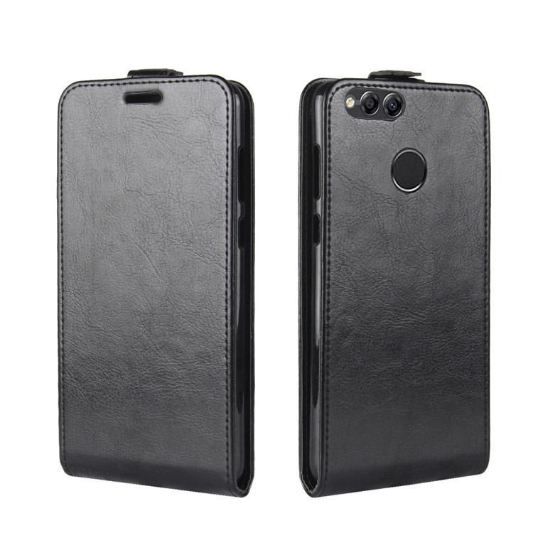 Crazy Horse Vertical Flip Leather Phone Casing with Photo Slot for Huawei Honor 7X - Black-1
