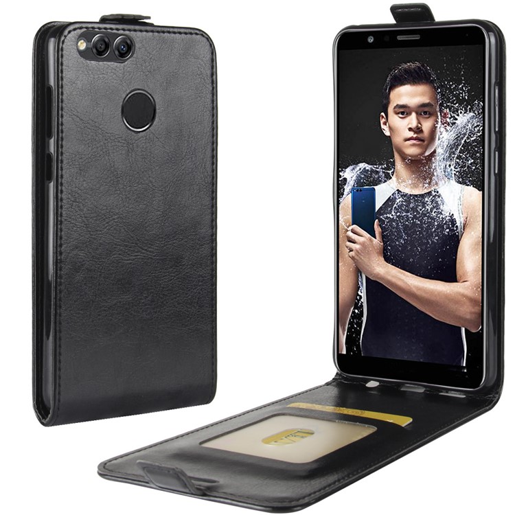 Crazy Horse Vertical Flip Leather Phone Casing with Photo Slot for Huawei Honor 7X - Black-5