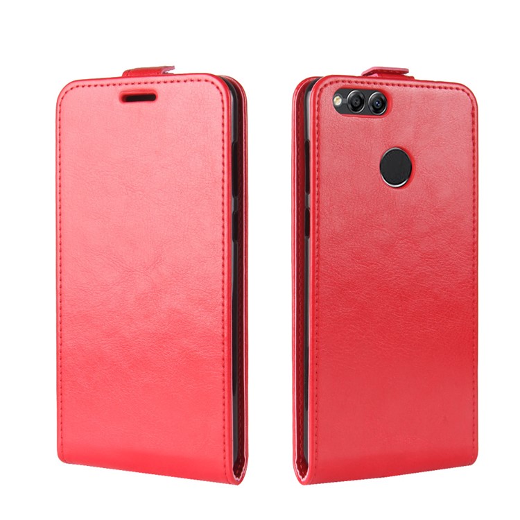 Crazy Horse Vertical Flip Leather Protective Shell for Huawei Honor 7X with Photo Slot - Red-1