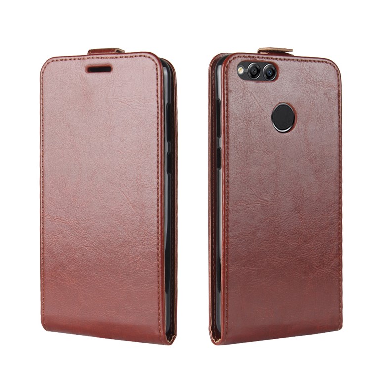 Crazy Horse Vertical Flip Leather Mobile Shell for Huawei Honor 7X with Photo Slot - Brown-1