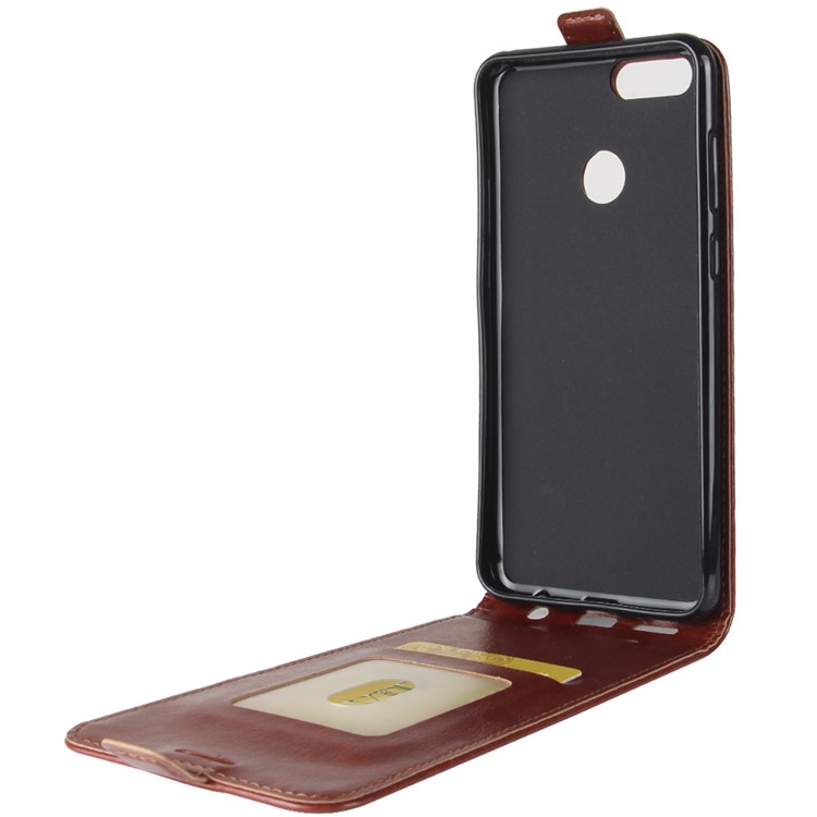 Crazy Horse Vertical Flip Leather Mobile Shell for Huawei Honor 7X with Photo Slot - Brown-2
