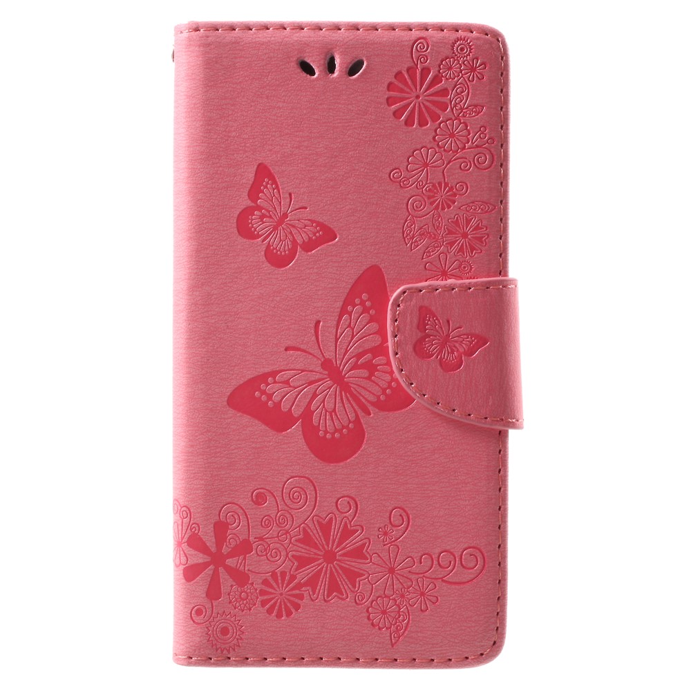 Imprinted Butterfly Flowers Magnetic Leather Wallet Case for Huawei Mate 10 Lite / nova 2i / Maimang 6 / Honor 9i (India) - Pink-1