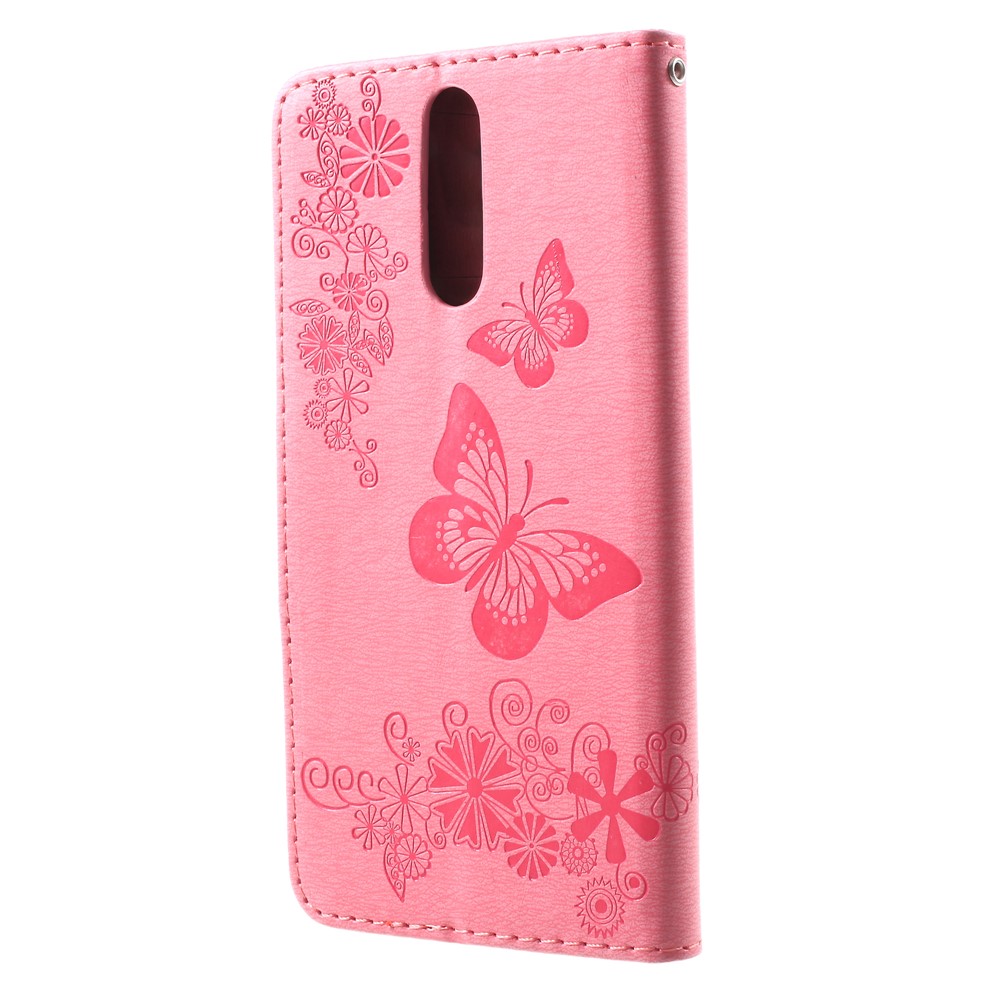 Imprinted Butterfly Flowers Magnetic Leather Wallet Case for Huawei Mate 10 Lite / nova 2i / Maimang 6 / Honor 9i (India) - Pink-2
