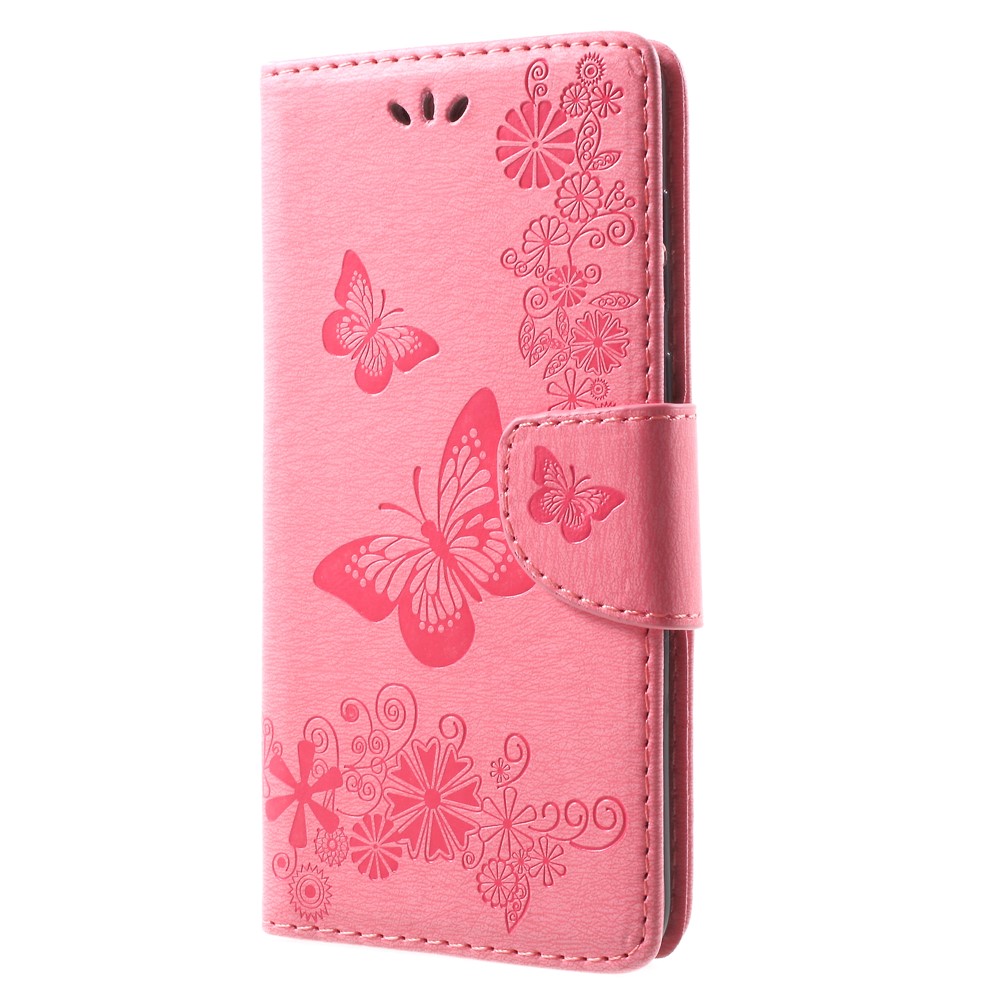 Imprinted Butterfly Flowers Magnetic Leather Wallet Case for Huawei Mate 10 Lite / nova 2i / Maimang 6 / Honor 9i (India) - Pink-3