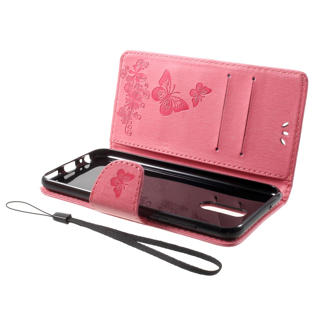 Imprinted Butterfly Flowers Magnetic Leather Wallet Case for Huawei Mate 10 Lite / nova 2i / Maimang 6 / Honor 9i (India) - Pink-5