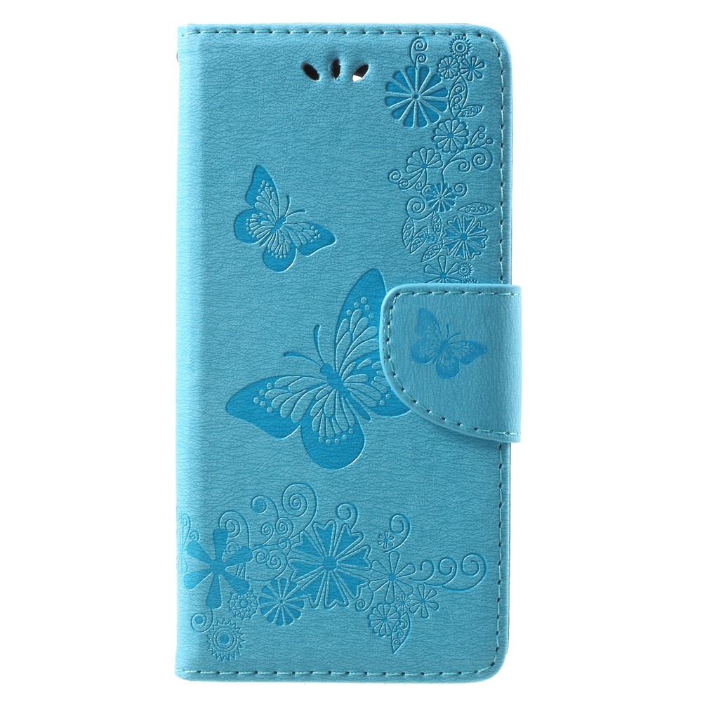 Imprinted Butterfly Flowers PU Leather Wallet Case for Huawei Mate 10 Lite / nova 2i / Maimang 6 / Honor 9i (India) - Blue-1