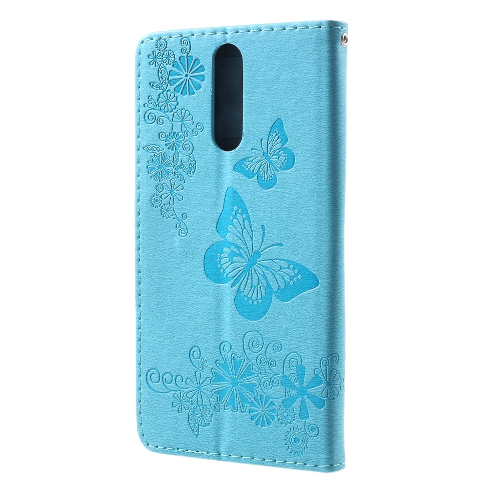 Imprinted Butterfly Flowers PU Leather Wallet Case for Huawei Mate 10 Lite / nova 2i / Maimang 6 / Honor 9i (India) - Blue-2