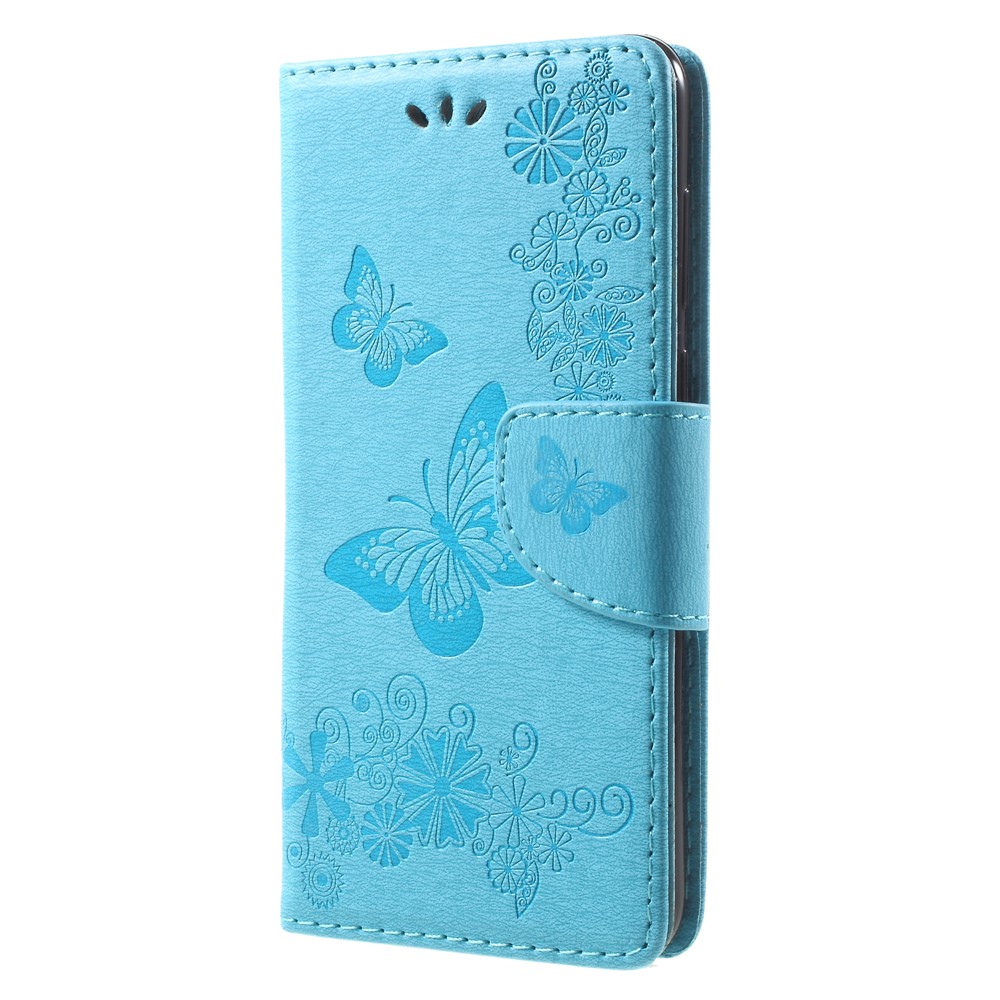 Imprinted Butterfly Flowers PU Leather Wallet Case for Huawei Mate 10 Lite / nova 2i / Maimang 6 / Honor 9i (India) - Blue-3