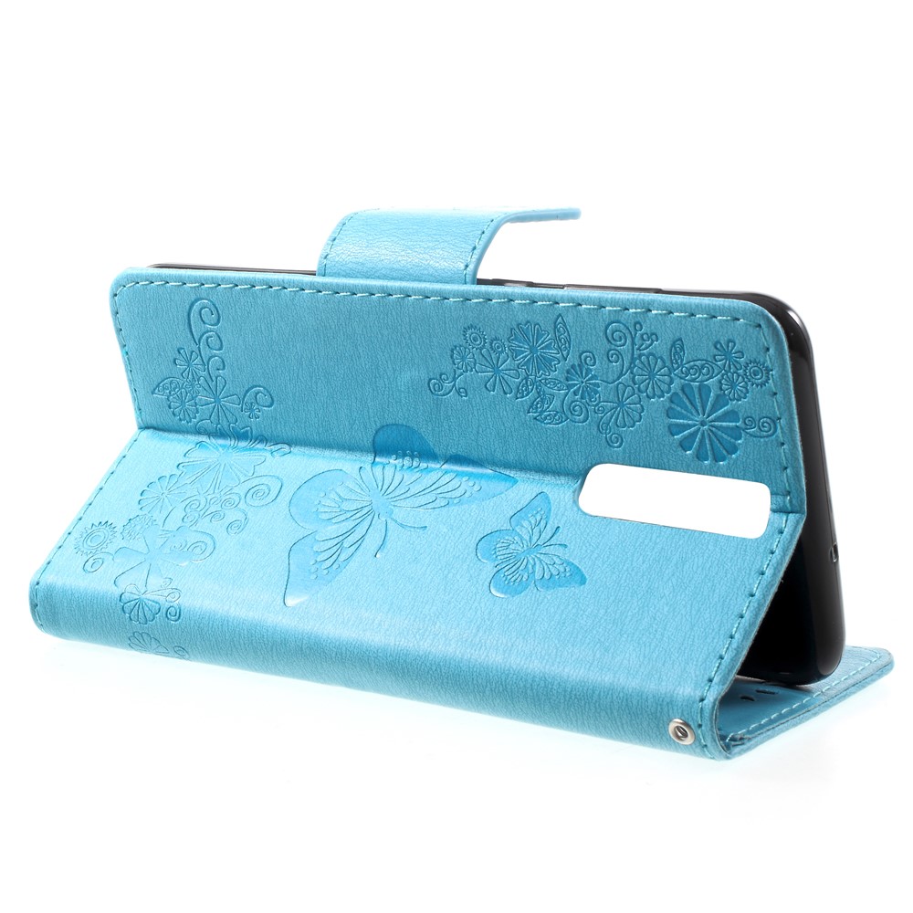 Imprinted Butterfly Flowers PU Leather Wallet Case for Huawei Mate 10 Lite / nova 2i / Maimang 6 / Honor 9i (India) - Blue-4