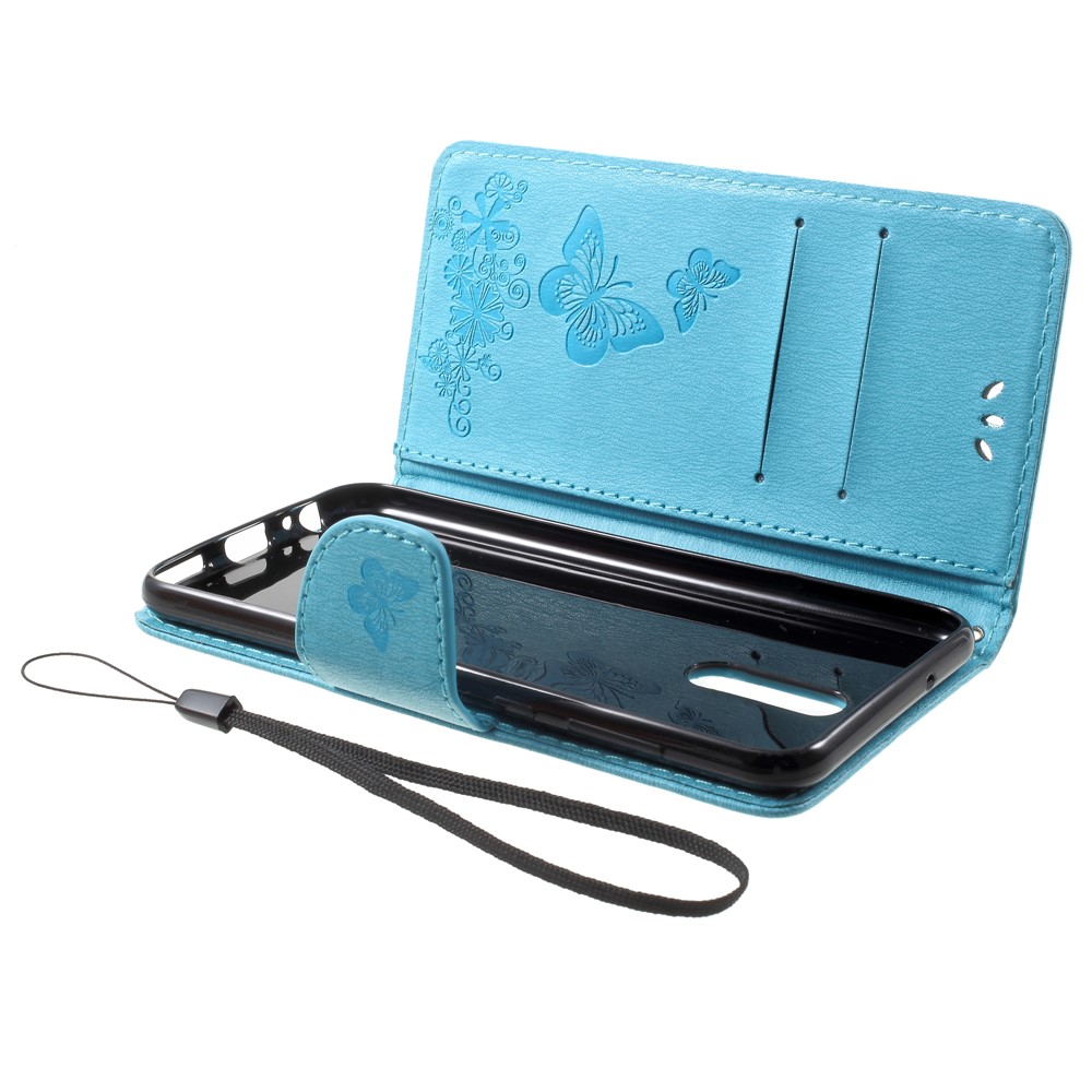 Imprinted Butterfly Flowers PU Leather Wallet Case for Huawei Mate 10 Lite / nova 2i / Maimang 6 / Honor 9i (India) - Blue-5