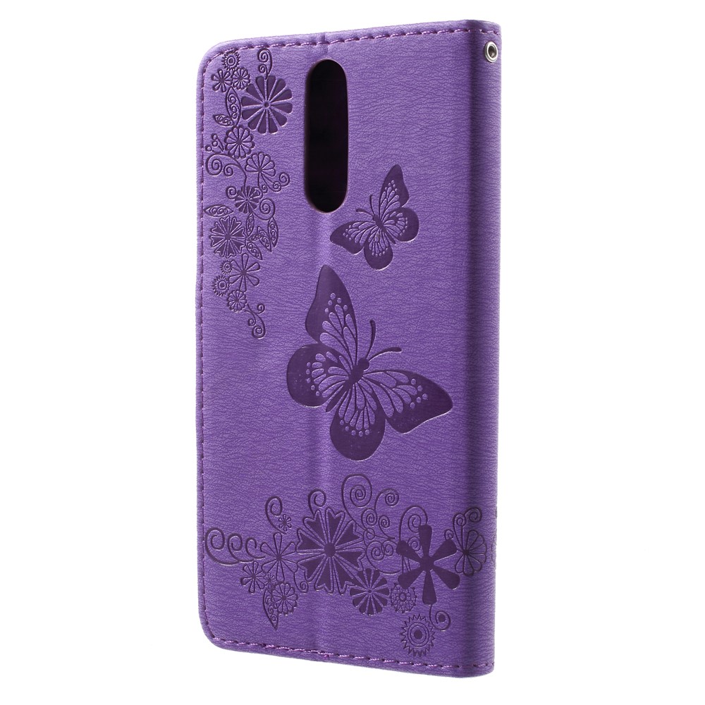 Imprinted Butterfly Flowers Magnetic Leather Stand Case for Huawei Mate 10 Lite / nova 2i / Maimang 6 / Honor 9i (India) - Purple-2