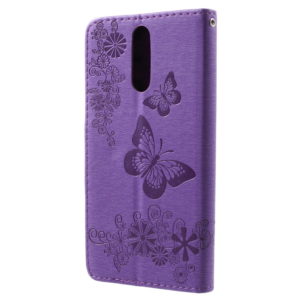 Fleurs de Papillon Imprimé Case de Support en Cuir Magnétique Pour Huawei Mate 10 Lite / Nova 2i / Maimang 6 / Honor 9i (inde) - Violet