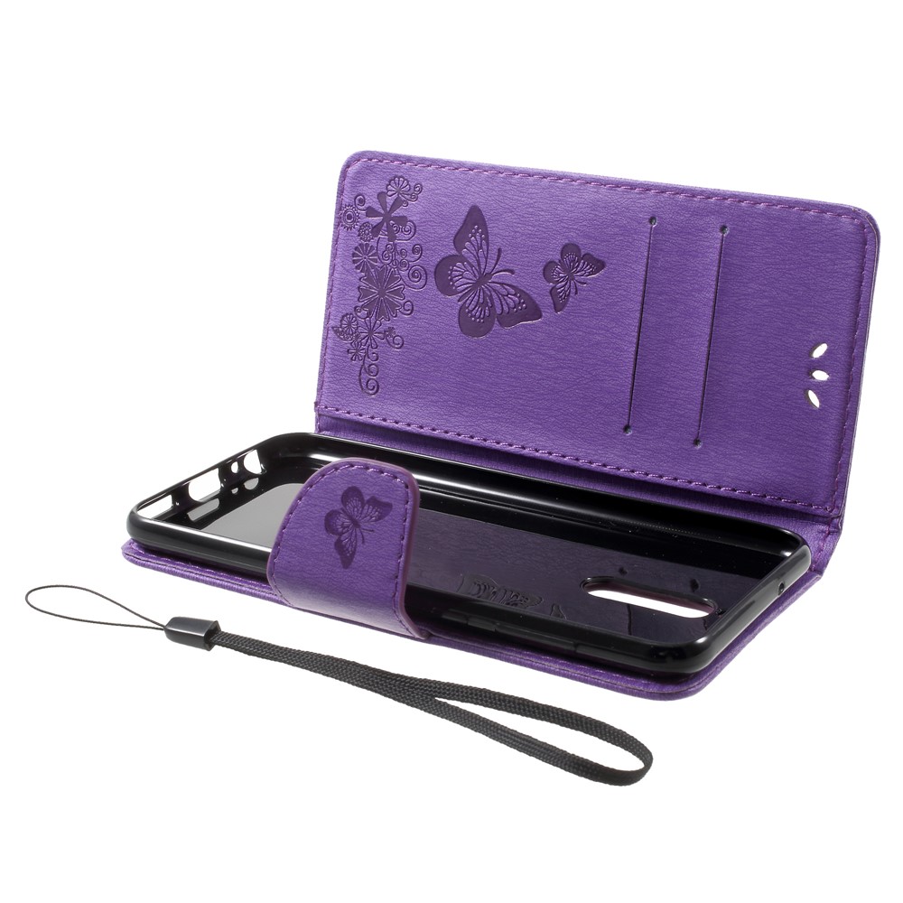 Imprinted Butterfly Flowers Magnetic Leather Stand Case for Huawei Mate 10 Lite / nova 2i / Maimang 6 / Honor 9i (India) - Purple-5