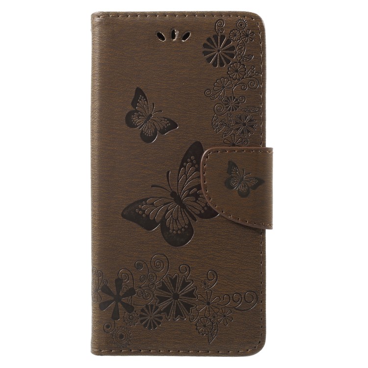 Imprinted Butterfly Flowers Magnetic Leather Stand Cover for Huawei Mate 10 Lite / nova 2i / Maimang 6 / Honor 9i (India) - Brown-1