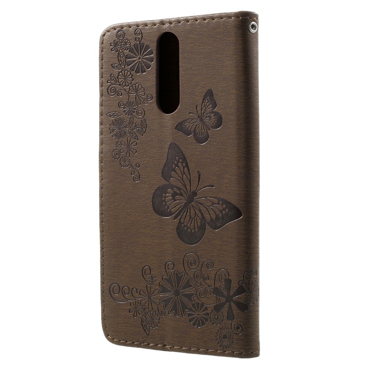 Imprinted Butterfly Flowers Magnetic Leather Stand Cover for Huawei Mate 10 Lite / nova 2i / Maimang 6 / Honor 9i (India) - Brown-2