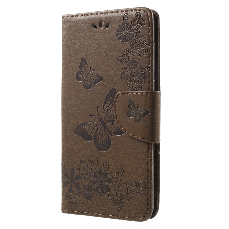Imprinted Butterfly Flowers Magnetic Leather Stand Cover for Huawei Mate 10 Lite / nova 2i / Maimang 6 / Honor 9i (India) - Brown-3