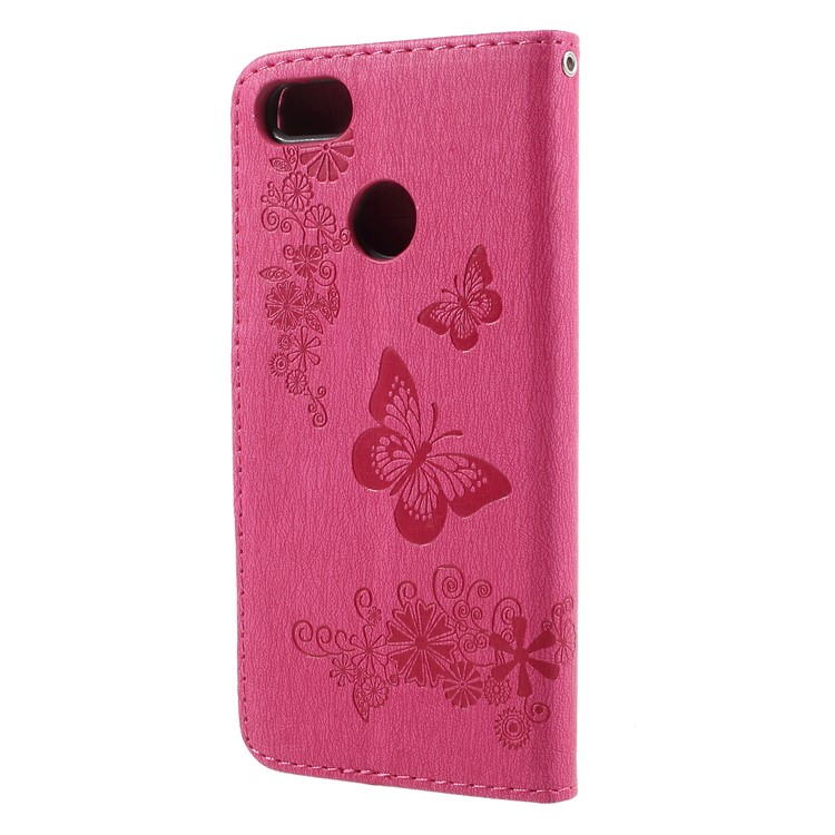 Imprinted Butterfly Flowers Leather Wallet Case for Huawei P9 lite mini / Enjoy 7 / Y6 Pro (2017) - Rose-2