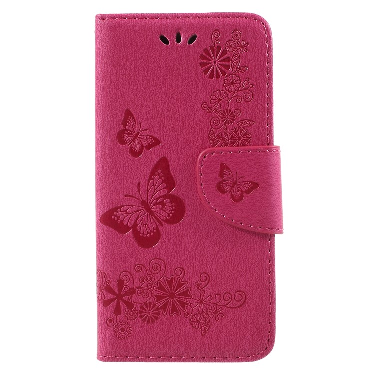 Imprinted Butterfly Flowers Leather Wallet Case for Huawei P9 lite mini / Enjoy 7 / Y6 Pro (2017) - Rose-3