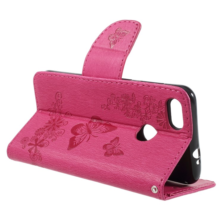 Imprinted Butterfly Flowers Leather Wallet Case for Huawei P9 lite mini / Enjoy 7 / Y6 Pro (2017) - Rose-5