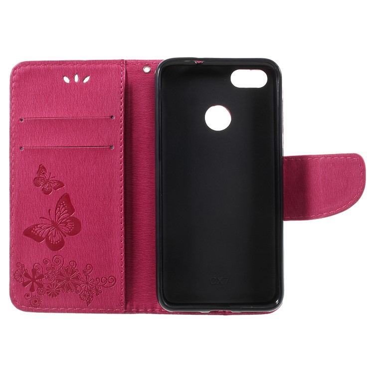 Imprinted Butterfly Flowers Leather Wallet Case for Huawei P9 lite mini / Enjoy 7 / Y6 Pro (2017) - Rose-6
