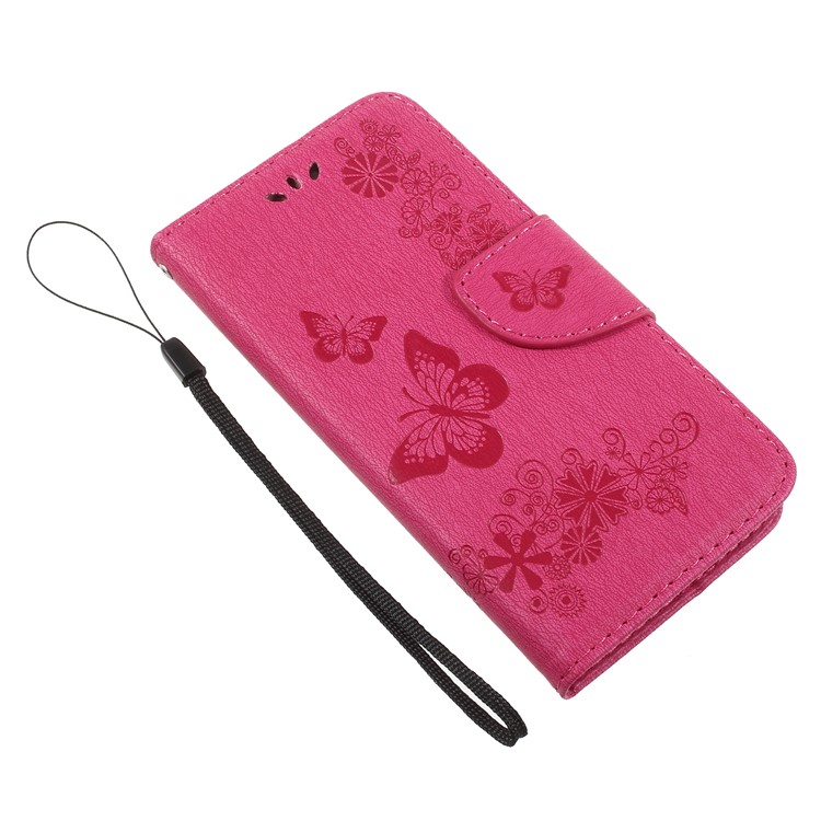Imprinted Butterfly Flowers Leather Wallet Case for Huawei P9 lite mini / Enjoy 7 / Y6 Pro (2017) - Rose-7