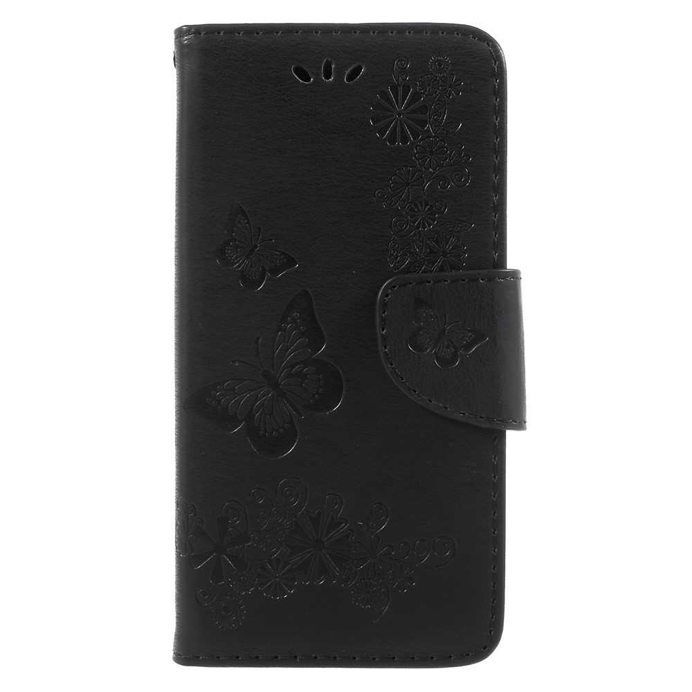 Imprinted Butterfly Flowers Leather Wallet Cover for Huawei P9 lite mini / Enjoy 7 / Y6 Pro (2017) - Black-1