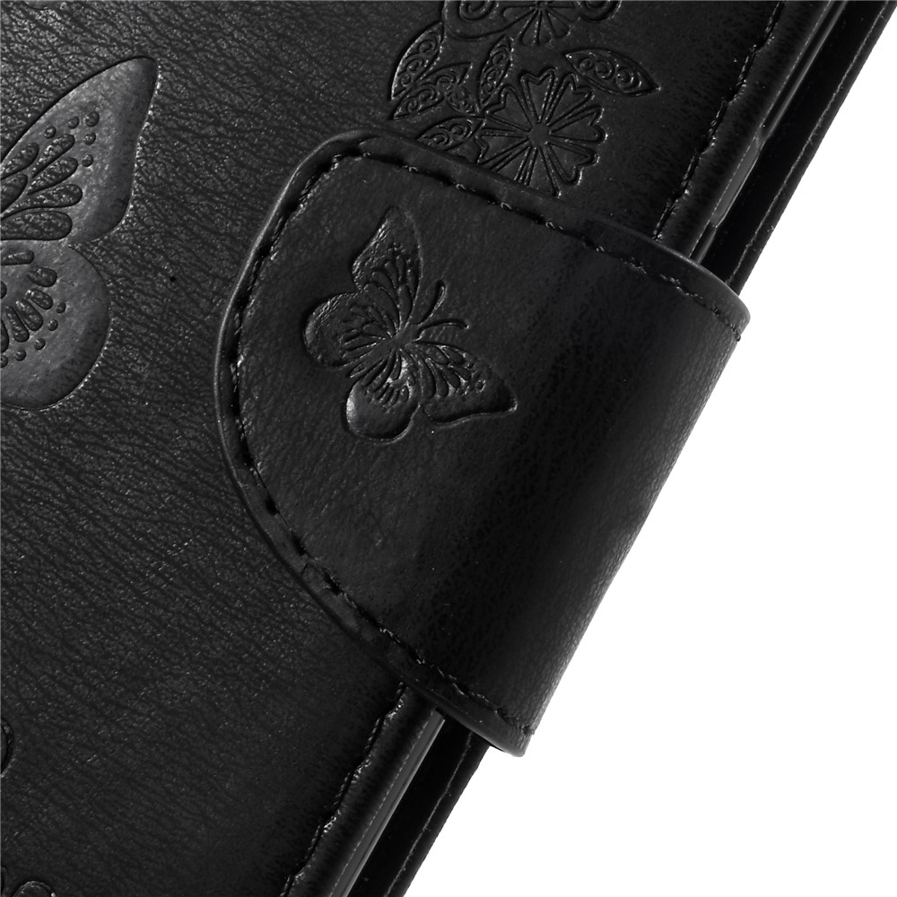 Imprinted Butterfly Flowers Leather Wallet Cover for Huawei P9 lite mini / Enjoy 7 / Y6 Pro (2017) - Black-10