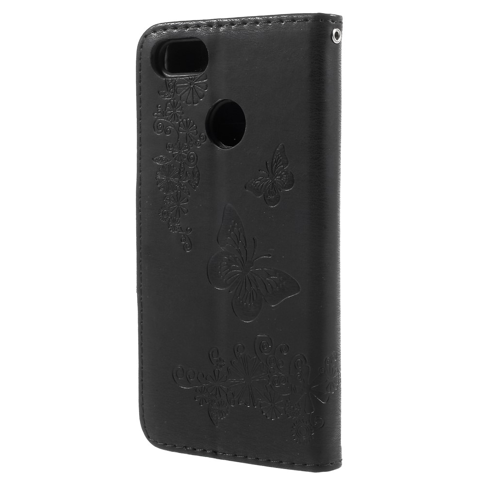 Imprinted Butterfly Flowers Leather Wallet Cover for Huawei P9 lite mini / Enjoy 7 / Y6 Pro (2017) - Black-2