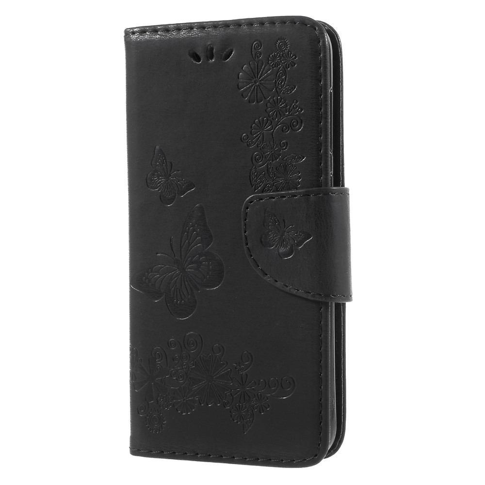Imprinted Butterfly Flowers Leather Wallet Cover for Huawei P9 lite mini / Enjoy 7 / Y6 Pro (2017) - Black-3