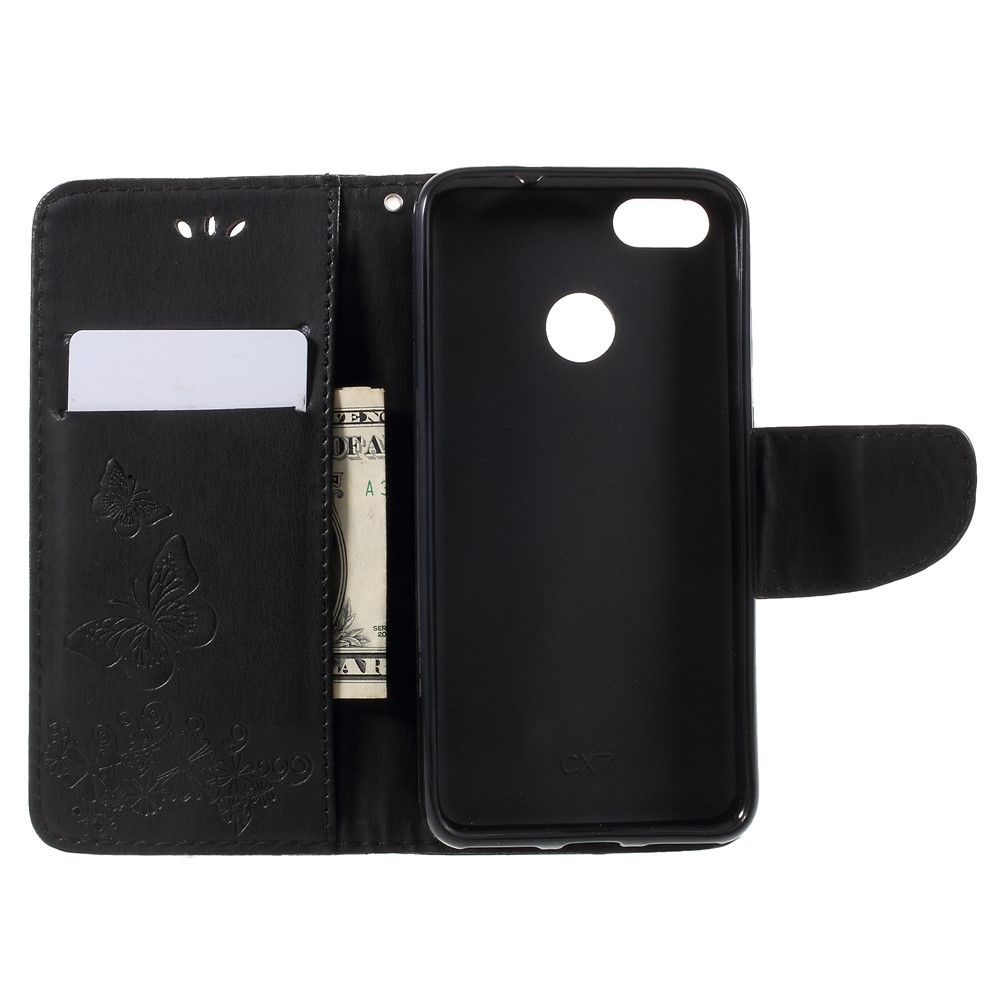 Imprinted Butterfly Flowers Leather Wallet Cover for Huawei P9 lite mini / Enjoy 7 / Y6 Pro (2017) - Black-6
