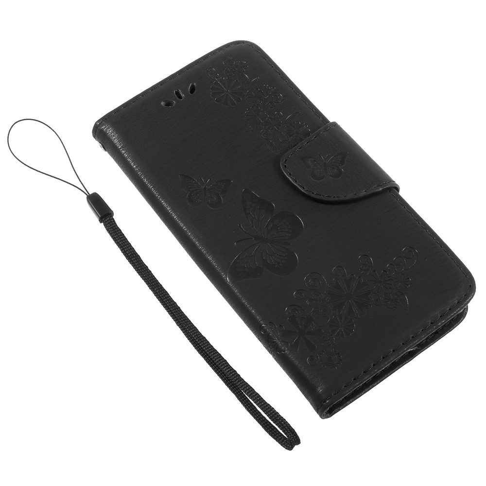 Imprinted Butterfly Flowers Leather Wallet Cover for Huawei P9 lite mini / Enjoy 7 / Y6 Pro (2017) - Black-7