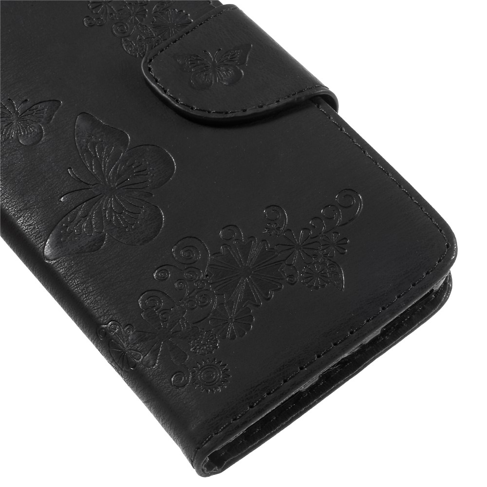 Imprinted Butterfly Flowers Leather Wallet Cover for Huawei P9 lite mini / Enjoy 7 / Y6 Pro (2017) - Black-8