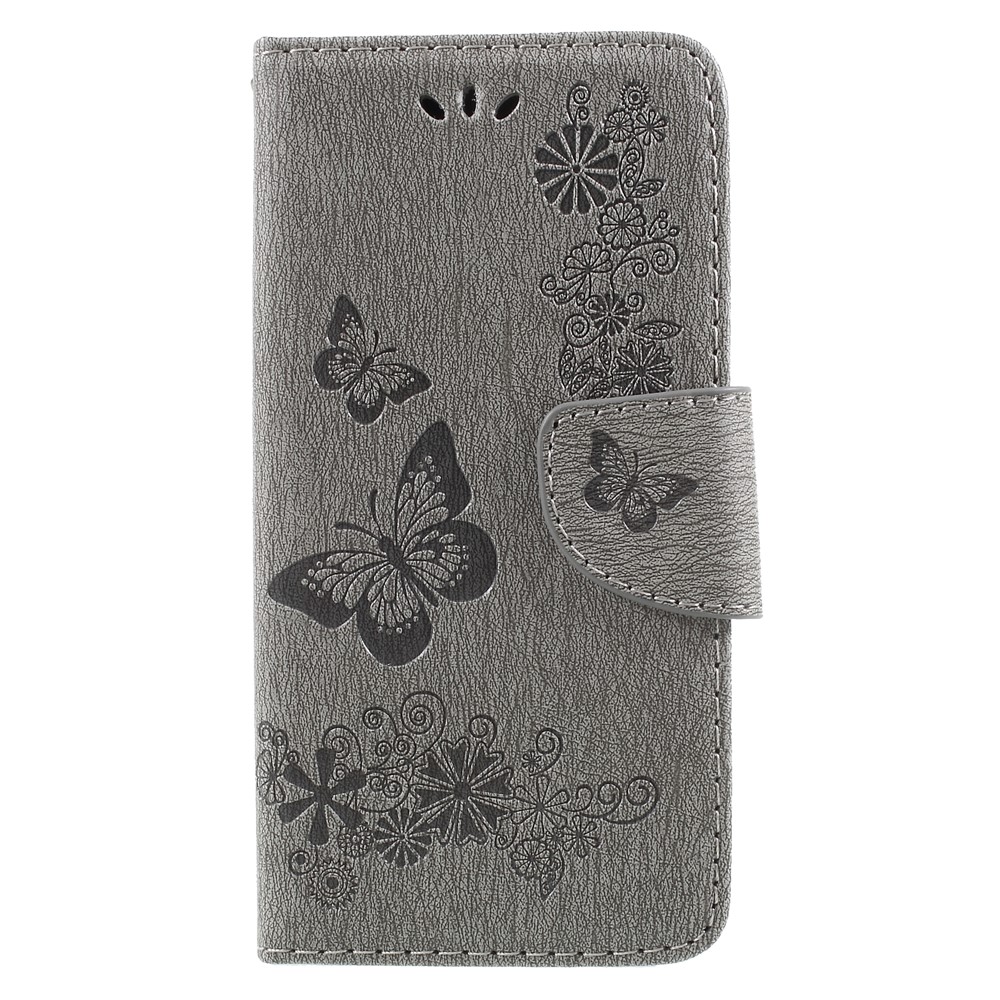 Imprinted Butterfly Flowers Magnetic Leather Wallet Case for Huawei P9 lite mini / Enjoy 7 / Y6 Pro (2017) - Grey-1