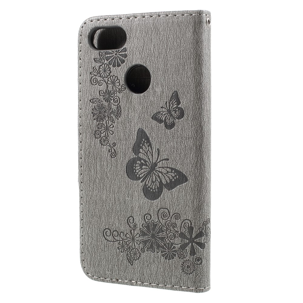 Imprinted Butterfly Flowers Magnetic Leather Wallet Case for Huawei P9 lite mini / Enjoy 7 / Y6 Pro (2017) - Grey-2