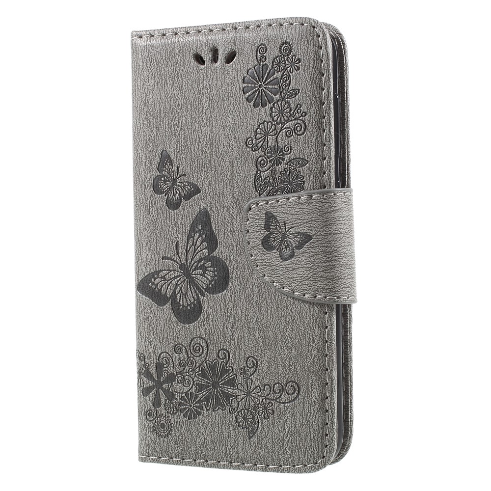 Imprinted Butterfly Flowers Magnetic Leather Wallet Case for Huawei P9 lite mini / Enjoy 7 / Y6 Pro (2017) - Grey-3