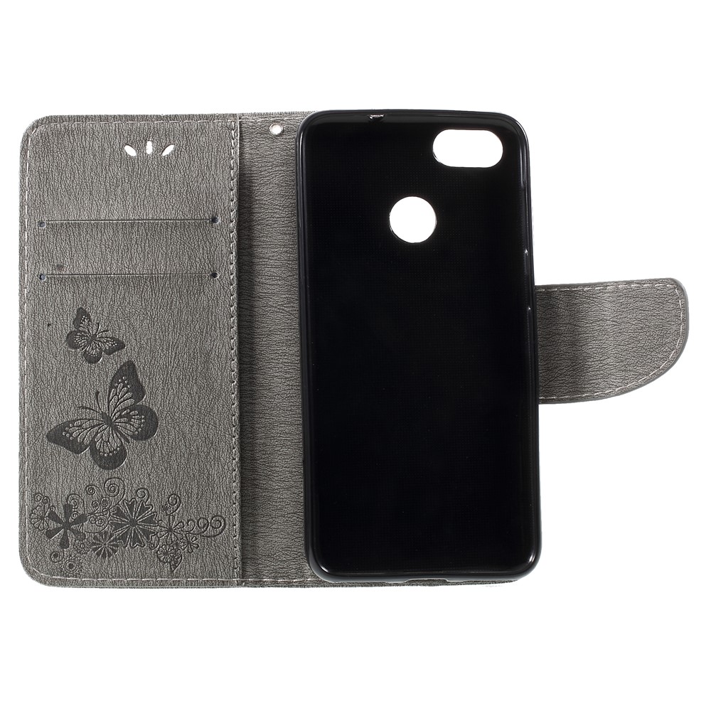 Imprinted Butterfly Flowers Magnetic Leather Wallet Case for Huawei P9 lite mini / Enjoy 7 / Y6 Pro (2017) - Grey-6