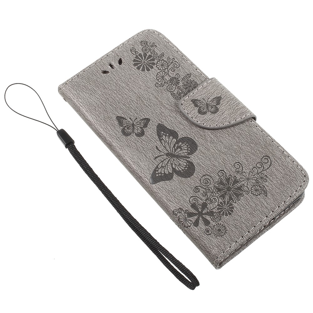 Imprinted Butterfly Flowers Magnetic Leather Wallet Case for Huawei P9 lite mini / Enjoy 7 / Y6 Pro (2017) - Grey-7