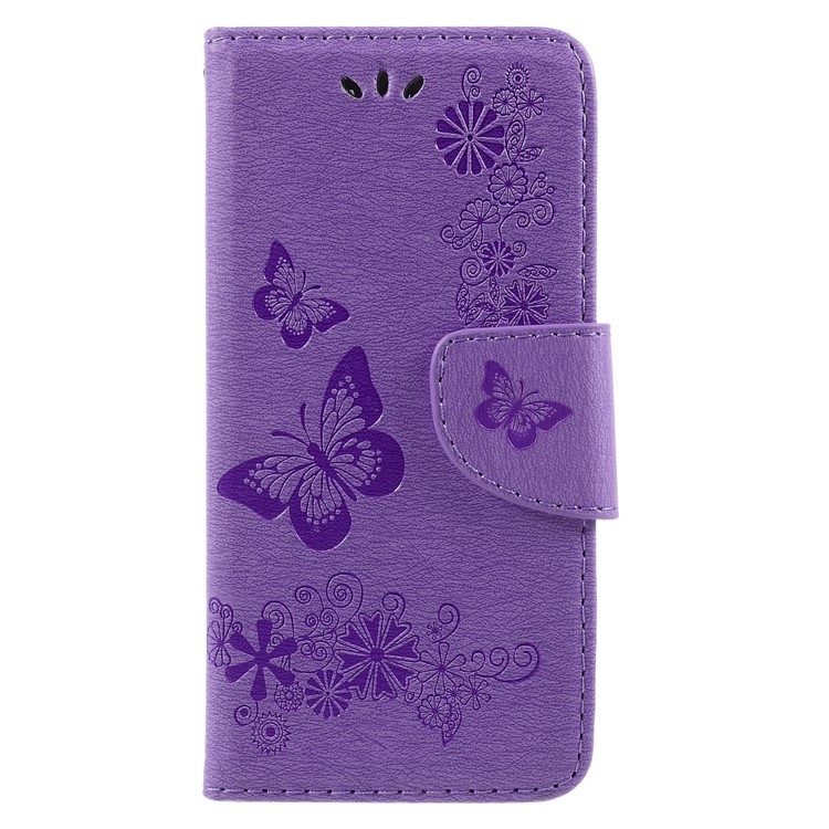 Imprinted Butterfly Flowers Leather Stand Cover with Card Slots for Huawei P9 lite mini / Enjoy 7 / Y6 Pro (2017) - Purple-1