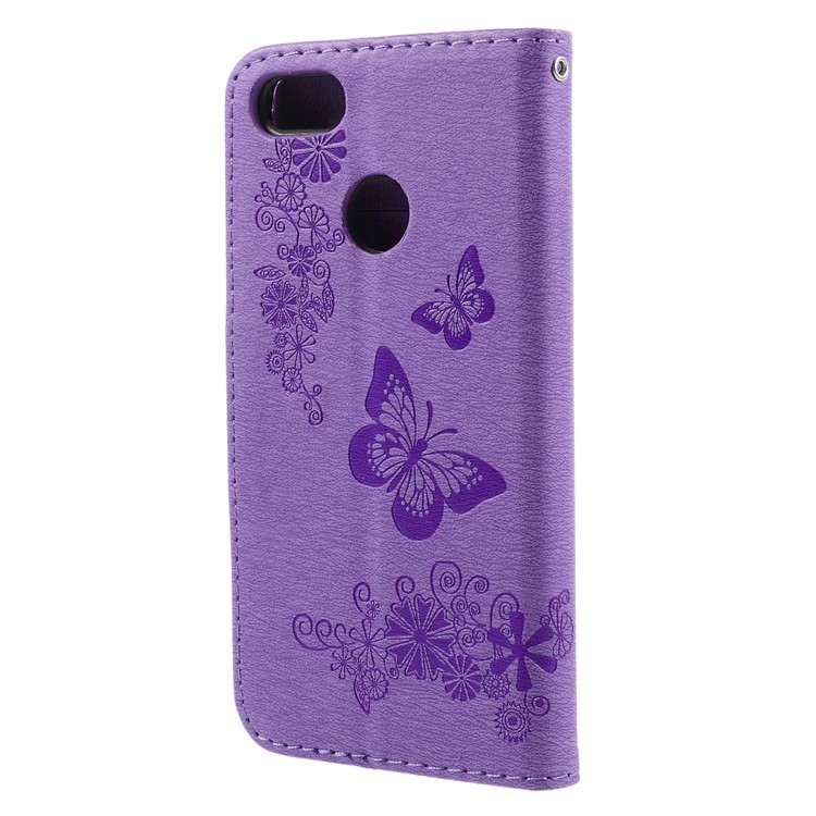 Imprinted Butterfly Flowers Leather Stand Cover with Card Slots for Huawei P9 lite mini / Enjoy 7 / Y6 Pro (2017) - Purple-2