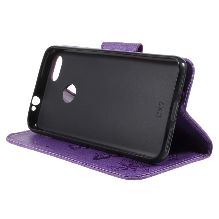 Imprinted Butterfly Flowers Leather Stand Cover with Card Slots for Huawei P9 lite mini / Enjoy 7 / Y6 Pro (2017) - Purple-4