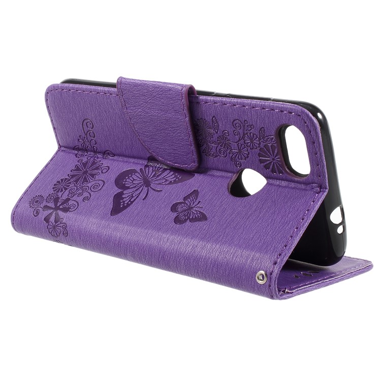 Imprinted Butterfly Flowers Leather Stand Cover with Card Slots for Huawei P9 lite mini / Enjoy 7 / Y6 Pro (2017) - Purple-5