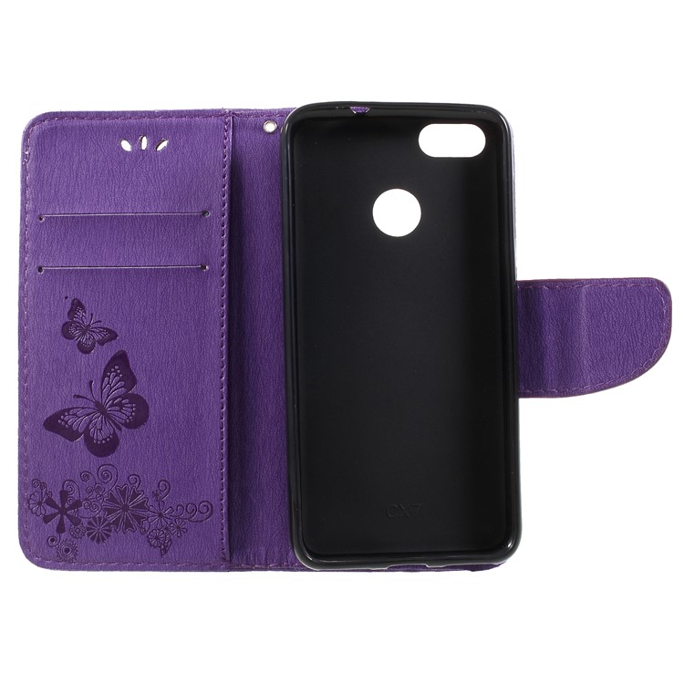 Imprinted Butterfly Flowers Leather Stand Cover with Card Slots for Huawei P9 lite mini / Enjoy 7 / Y6 Pro (2017) - Purple-6
